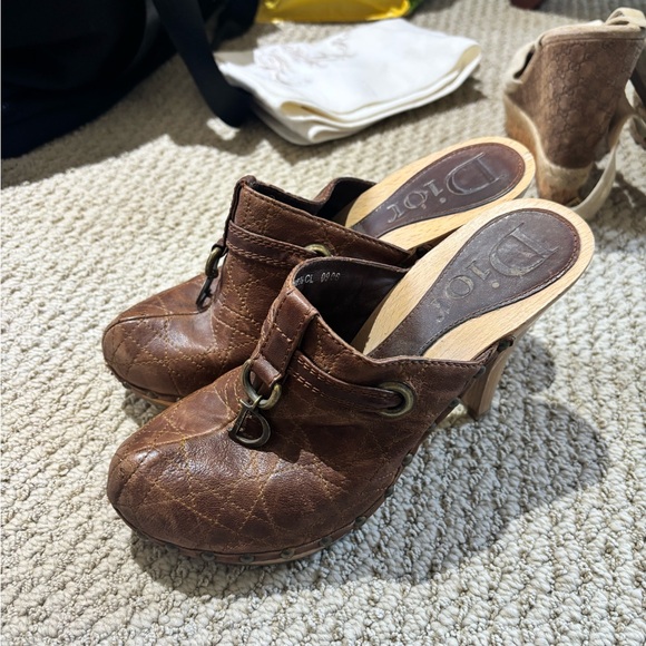 Dior Quilted Brown Leather Mules - Picture 1 of 7